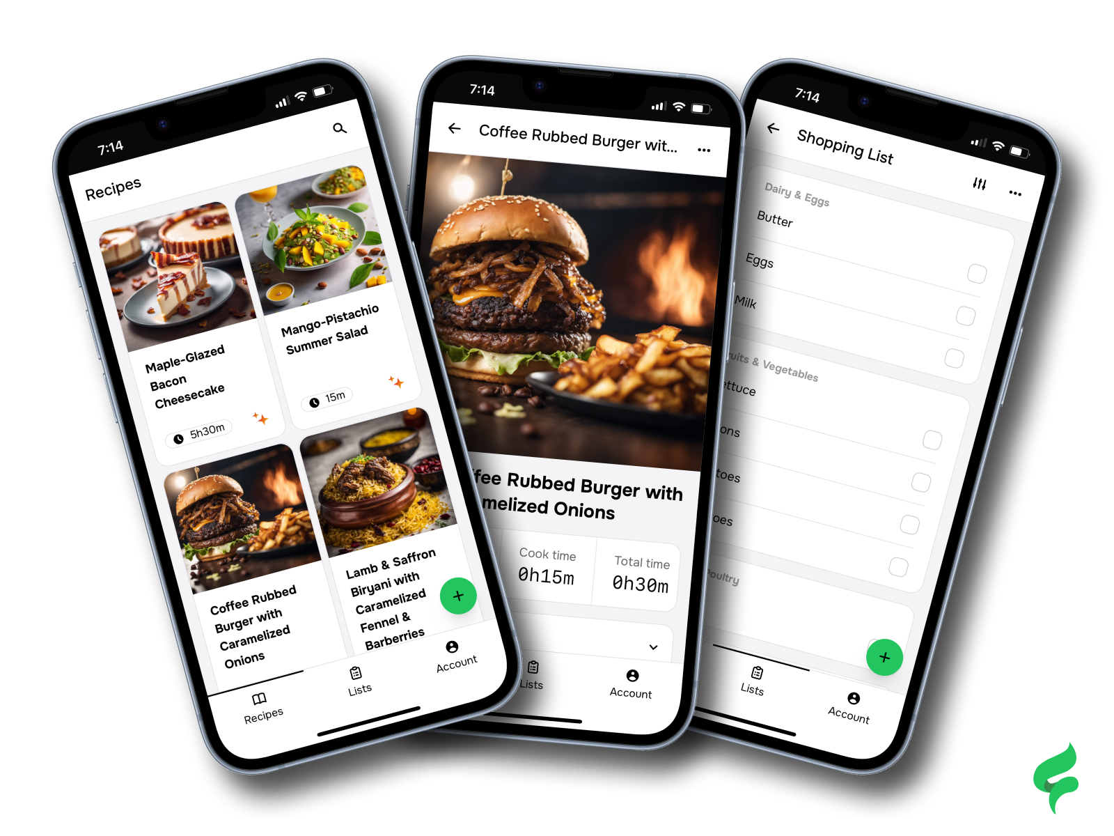 3 iPhones displaying screens from the Flavorish app.